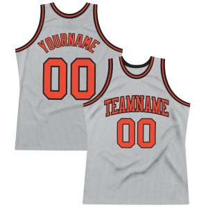 Gray Orange-Black Authentic Throwback Personalized Basketball Jersey