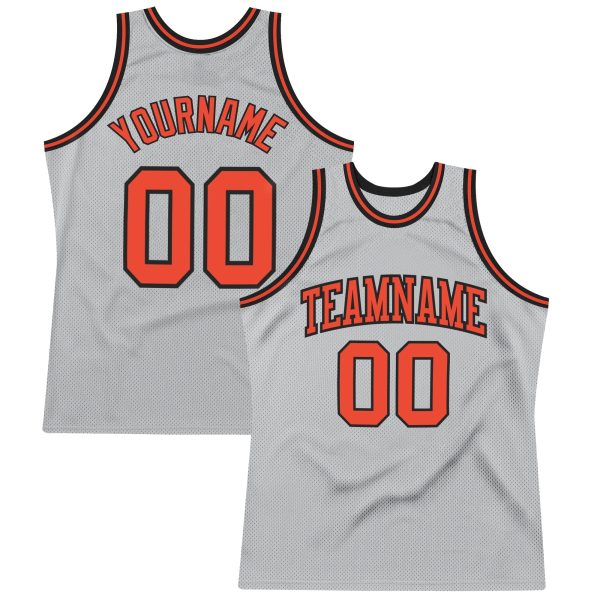 Gray Orange-Black Authentic Throwback Personalized Basketball Jersey
