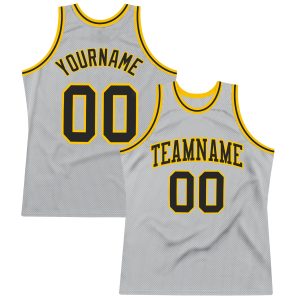 Gray Black-Gold Authentic Throwback Personalized Basketball Jersey