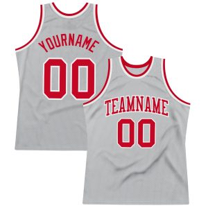 Gray Red-White Authentic Throwback Personalized Basketball Jersey