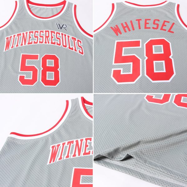 Gray Red-White Authentic Throwback Personalized Basketball Jersey - Image 5