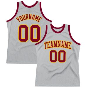 Gray Maroon-Gold Authentic Throwback Personalized Basketball Jersey