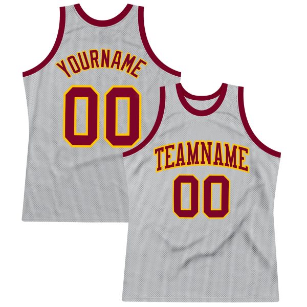 Gray Maroon-Gold Authentic Throwback Personalized Basketball Jersey