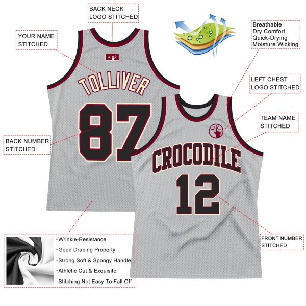Gray Black-Maroon Authentic Throwback Personalized Basketball Jersey - Image 2
