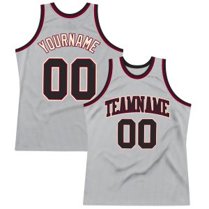 Gray Black-Maroon Authentic Throwback Personalized Basketball Jersey