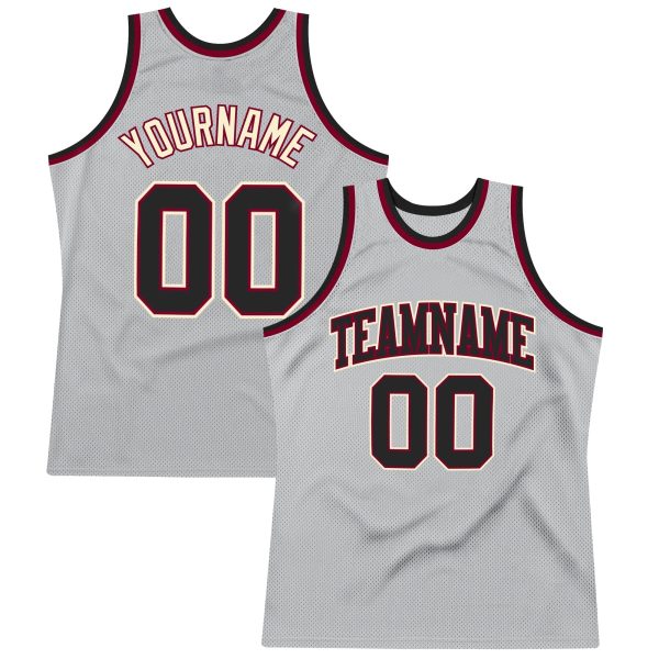 Gray Black-Maroon Authentic Throwback Personalized Basketball Jersey