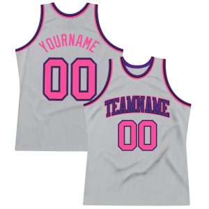 Gray Pink Black-Purple Authentic Throwback Personalized Basketball Jersey