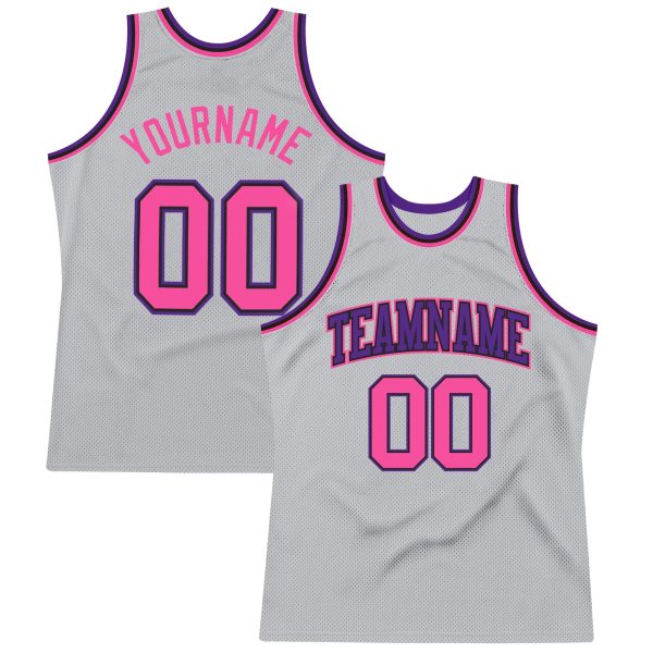 Gray Pink Black-Purple Authentic Throwback Personalized Basketball Jersey