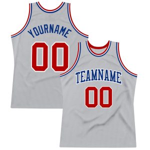 Gray Red-Royal Authentic Throwback Personalized Basketball Jersey