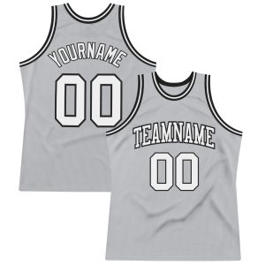 Gray White-Black Authentic Throwback Personalized Basketball Jersey