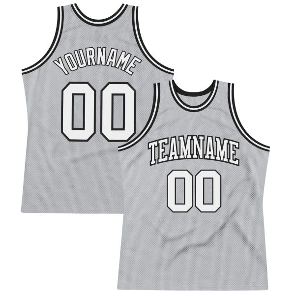 Gray White-Black Authentic Throwback Personalized Basketball Jersey