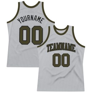 Gray Olive-Black Authentic Throwback Personalized Basketball Jersey