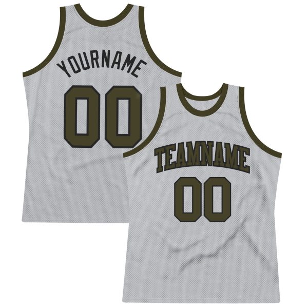 Gray Olive-Black Authentic Throwback Personalized Basketball Jersey
