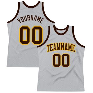 Gray Brown-Gold Authentic Throwback Personalized Basketball Jersey