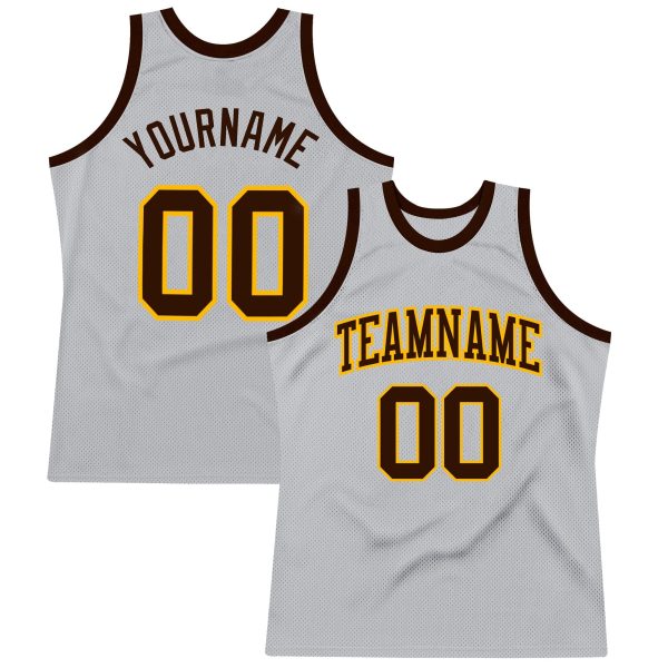 Gray Brown-Gold Authentic Throwback Personalized Basketball Jersey