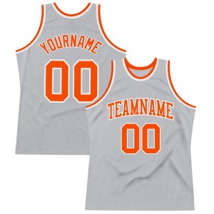 Gray Orange-White Authentic Throwback Personalized Basketball Jersey