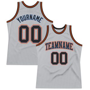 Gray Black Powder Blue-Orange Authentic Throwback Personalized Basketball Jersey