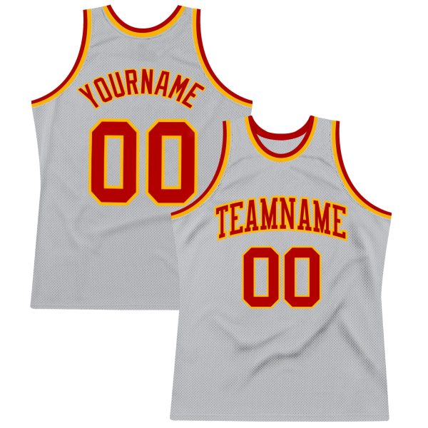 Gray Red-Gold Authentic Throwback Personalized Basketball Jersey