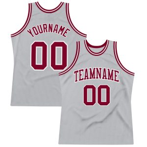 Gray Maroon-White Authentic Throwback Personalized Basketball Jersey