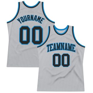 Gray Black-Blue Authentic Throwback Personalized Basketball Jersey