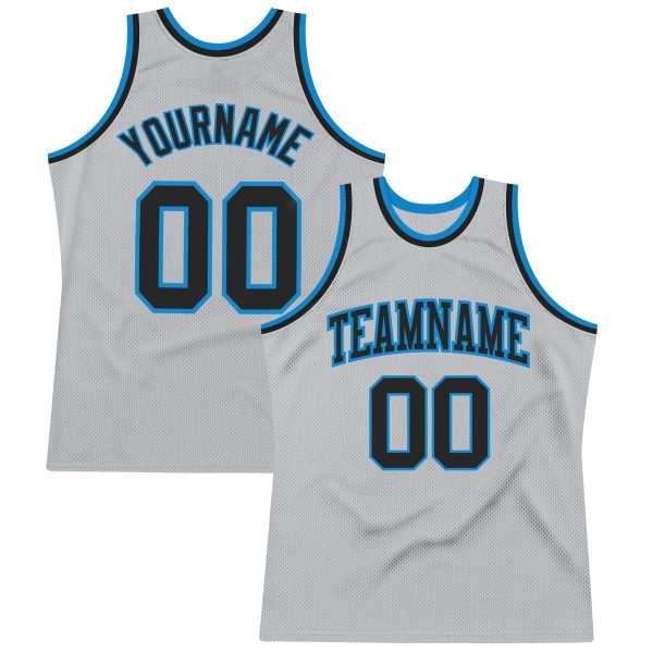 Gray Black-Blue Authentic Throwback Personalized Basketball Jersey