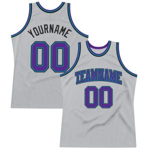 Gray Purple Teal-Black Authentic Throwback Personalized Basketball Jersey