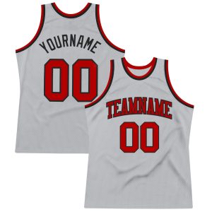 Gray Red-Black Authentic Throwback Personalized Basketball Jersey