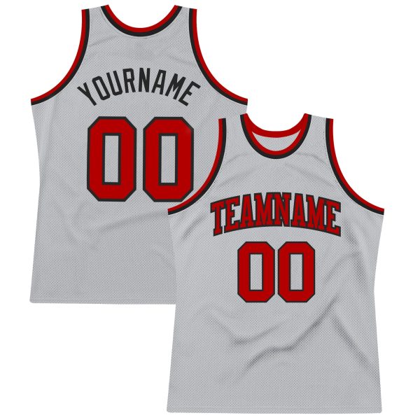Gray Red-Black Authentic Throwback Personalized Basketball Jersey