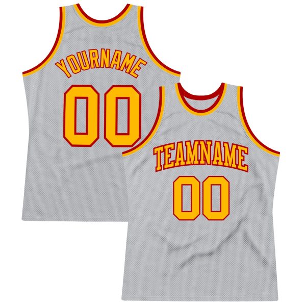 Gray Gold-Red Authentic Throwback Personalized Basketball Jersey