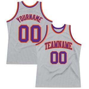 Gray Purple-Orange Authentic Throwback Personalized Basketball Jersey