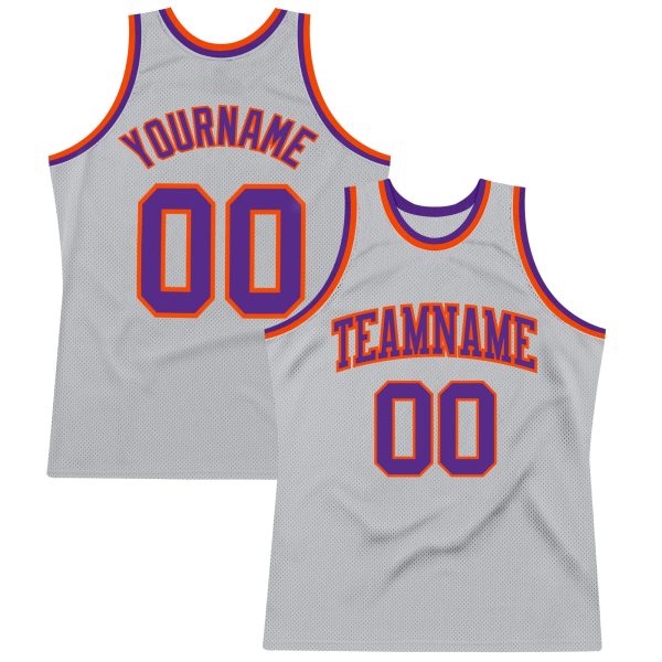Gray Purple-Orange Authentic Throwback Personalized Basketball Jersey