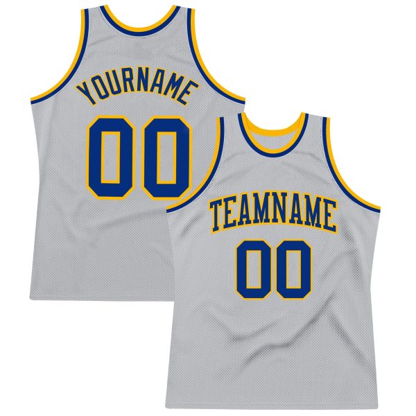 Gray Royal-Gold Authentic Throwback Personalized Basketball Jersey
