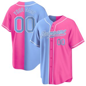 Pink Light Blue-White Authentic Split Personalized Baseball Jersey