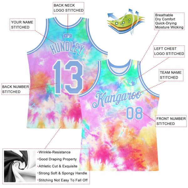 Tie Dye Light Blue-White 3D Authentic Personalized Basketball Jersey - Image 2