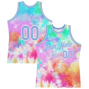 Tie Dye Light Blue-White 3D Authentic Personalized Basketball Jersey