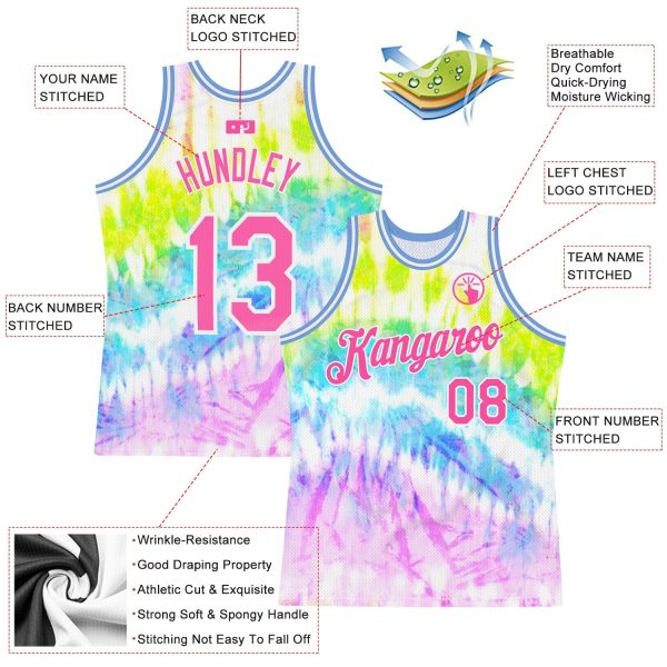 Tie Dye Pink-White 3D Authentic Personalized Basketball Jersey - Image 2