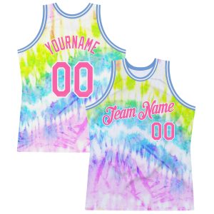 Tie Dye Pink-White 3D Authentic Personalized Basketball Jersey