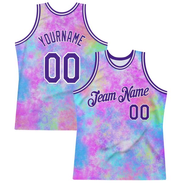 Tie Dye Purple-White 3D Watercolor Gradient Authentic Personalized Basketball Jersey