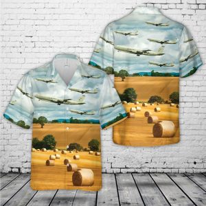 U.S. Air Force 461st Air Control Wing E-8C JSTARS Hawaiian Shirt for Men ? Military Aircraft Design & Tropical Elements, Perfect for Aviation Fans