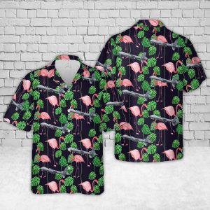 US Air Force MQ-9 "Reaper" (UAV) 42 ATKS Hawaiian Shirt for Men ? Military Aircraft & Flamingo Design, Perfect for Veterans and Air Force Fans