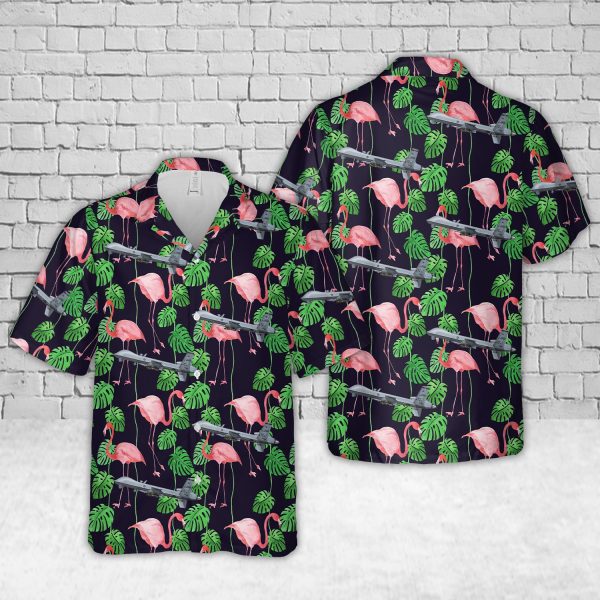 US Air Force MQ-9 "Reaper" (UAV) 42 ATKS Hawaiian Shirt for Men ? Military Aircraft & Flamingo Design, Perfect for Veterans and Air Force Fans