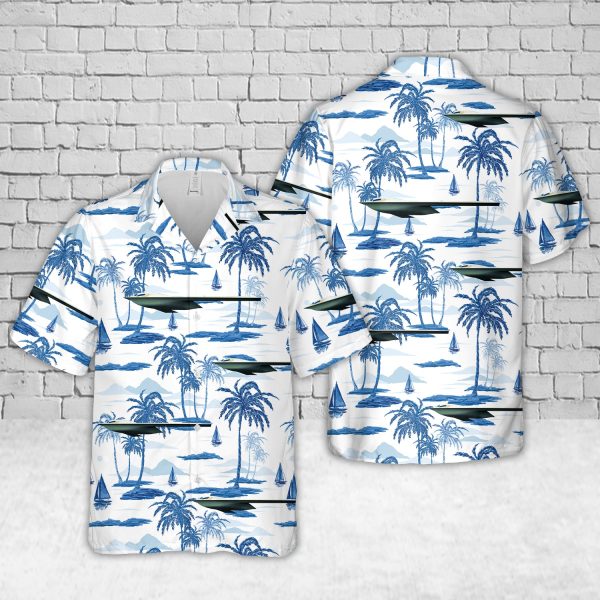 U.S. Air Force Northrop Grumman B-21 Raider Hawaiian Shirt for Men ? Stealth Bomber Design & Tropical Vibes, Perfect for Aviation Fans