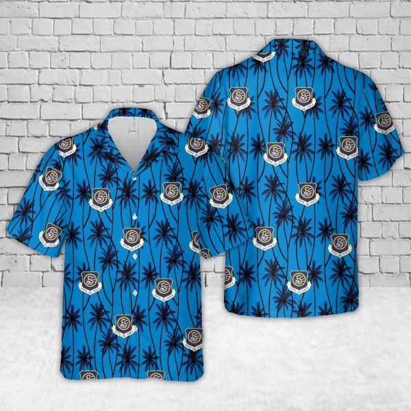US Air Force PACAF Fifth Air Force Hawaiian Shirt for Men ? Military Emblem & Palm Tree Design, Perfect for Veterans