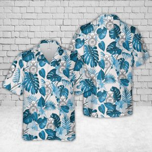 US Air Force Security Forces Shield Hawaiian Shirt for Men ? Military Emblem & Tropical Leaf Design, Perfect for Veterans and Air Force Fans
