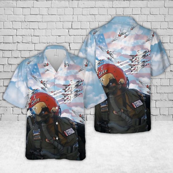 U.S. Air Force Thunderbirds Hawaiian Shirt for Men ? Aerial Performance & Fireworks Design, Ideal for Aviation Lovers