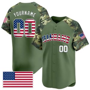Green Alternate Red - White Camo Personalized Baseball Jersey - American Flag
