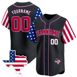 Black Red - White Personalized Baseball Jersey Texas Map Patch