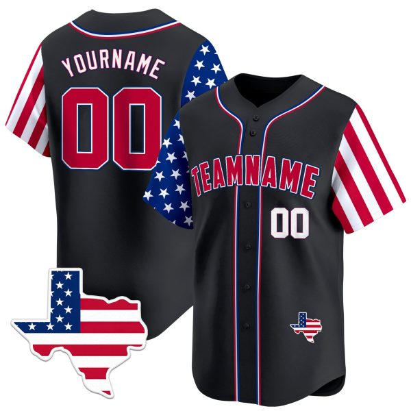 Black Red - White Personalized Baseball Jersey Texas Map Patch