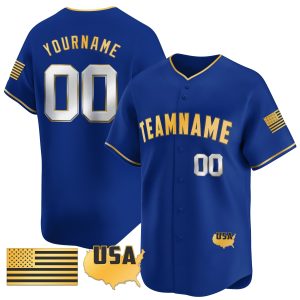 Royal Gold - Silver Limited American Flag Personalized Baseball Jersey