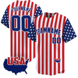 Royal Red Royal - White  Star & Red Stripes Pattern Personalized Baseball Jersey